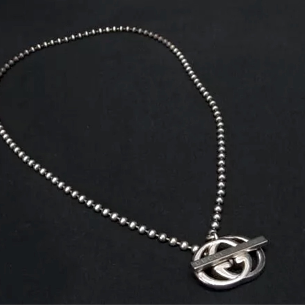 Gucci GG Logo Interlocking 925 Silver Ballchain Necklace , box/Dustbag/Pamphlet - Picture 6 of 15
